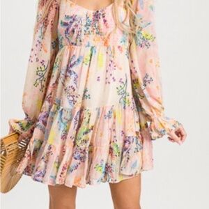 BTFL-Life x Anthropologie Mini Dress Sz S Floral Metallic Sheer balletcore